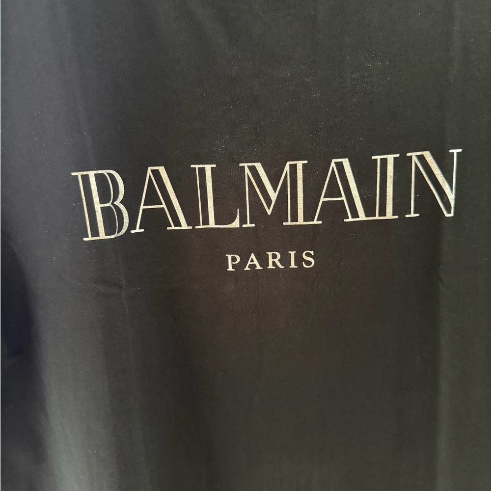 Balmain Black T-Shirt with White Logo - Picture 2 of 4